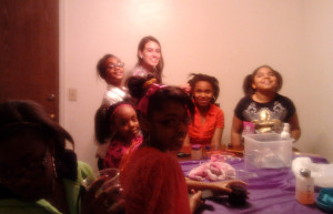 The girls at Nyla's birthday party enjoy the activities with EGI.