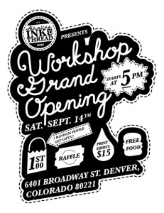 The artistic invitation to the workshop grand opening.