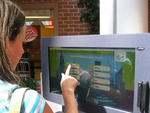 The kiosks allow students to check their balances, answer a survey, order a product, submit a newspaper story idea, and more.