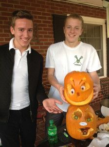 Stryker and Parker worked together to carve two pumpkins (the first was more a practice jack-o-lantern).