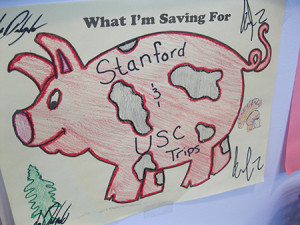 Lots of great savings goals posted on the walls.