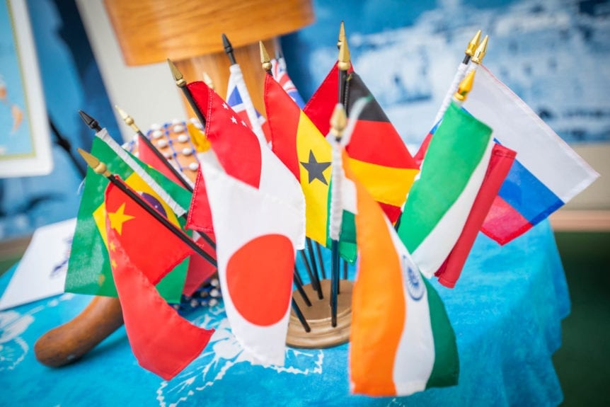 International Towne Flags are Displayed in a Close-Up Photograph