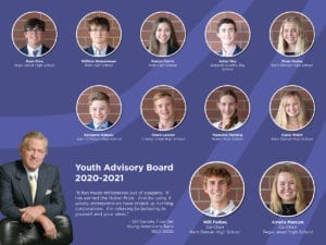 A collage of 2020-2021 youth advisory board members is depicted