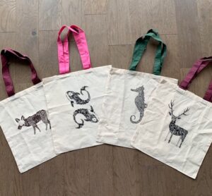 Screen Printed Tote Bags made by Willa Wang